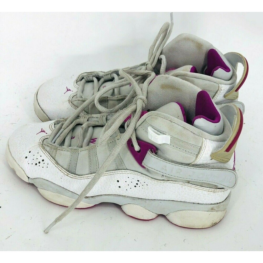 Nike Air Jordan 6 Rings GS Platinum Fuchsia Size 5Y Girls Basketball Shoes